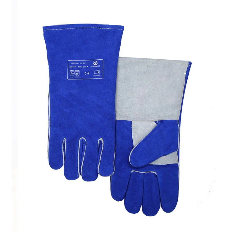 Găng tay hàn que màu xanh và xám nặng